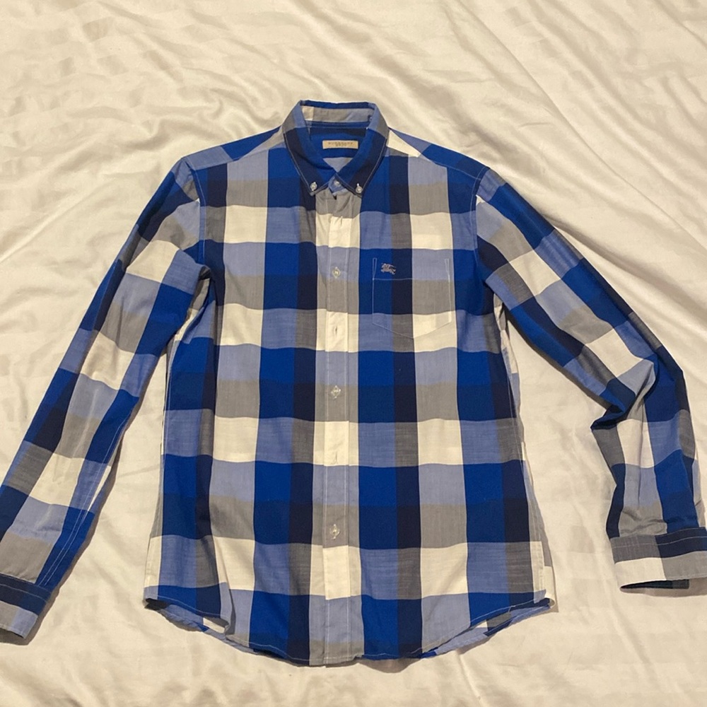 Burberry blue white stripes bottom down shirt